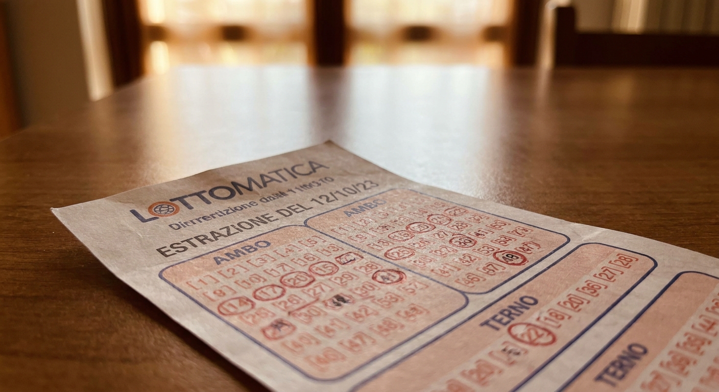 Quattro schede del Lotto con due, tre, quattro e cinque numeri cerchiati