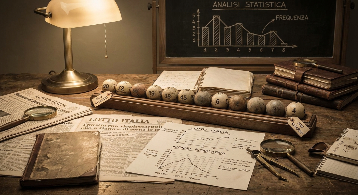 Tabella statistica con numeri del Lotto e indicatori di ritardo crescente