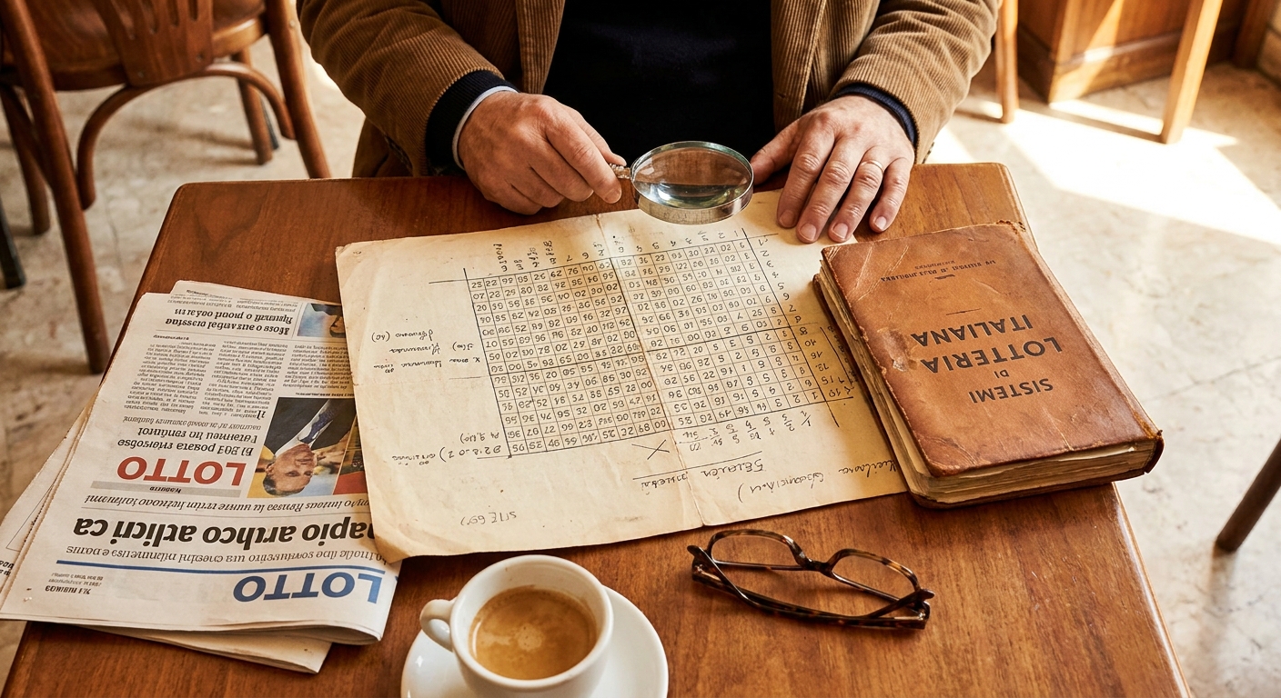 Schema matematico di un sistema al Lotto con numeri e combinazioni evidenziati