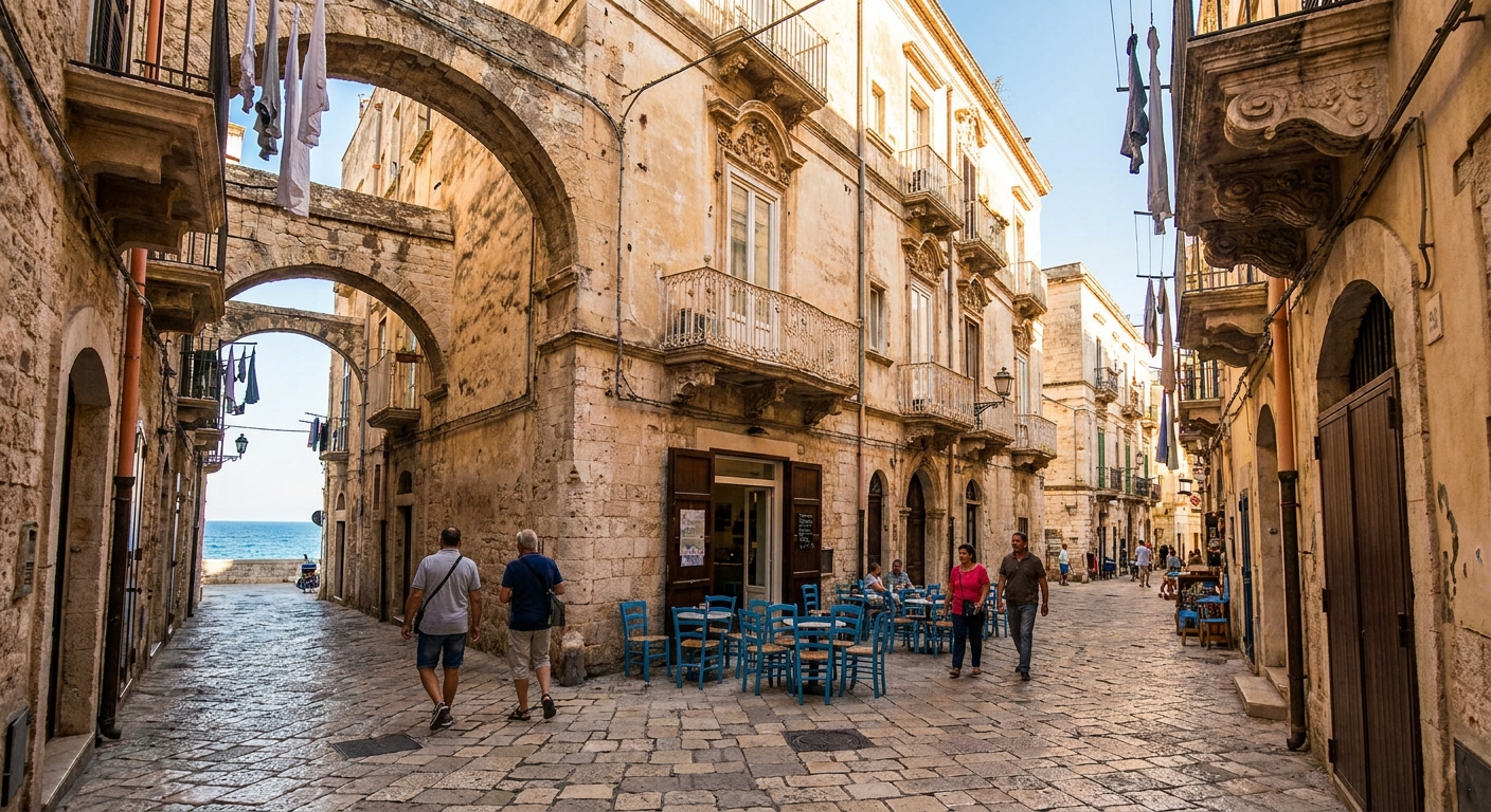 La basilica di San Nicola a Bari con la piazza animata davanti