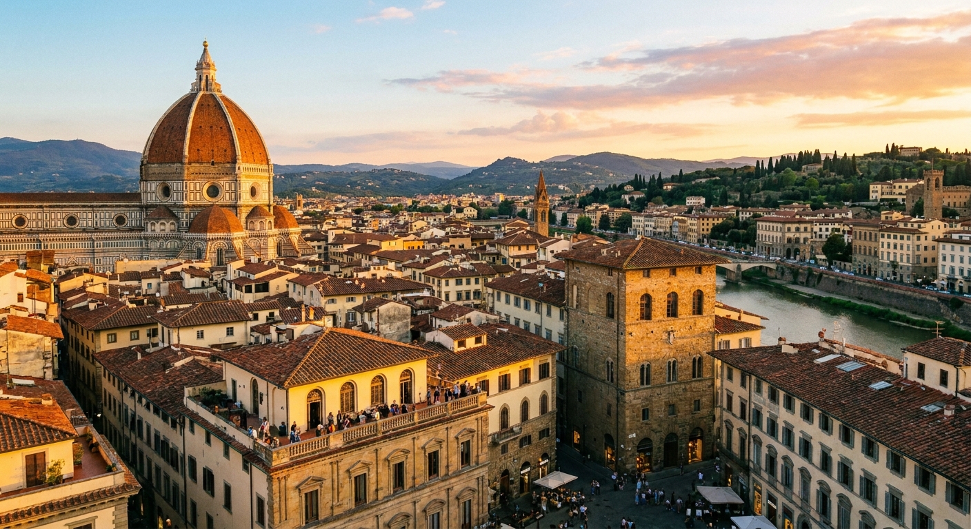 Panorama di Firenze con il Duomo e i tetti della citta visto dalle colline