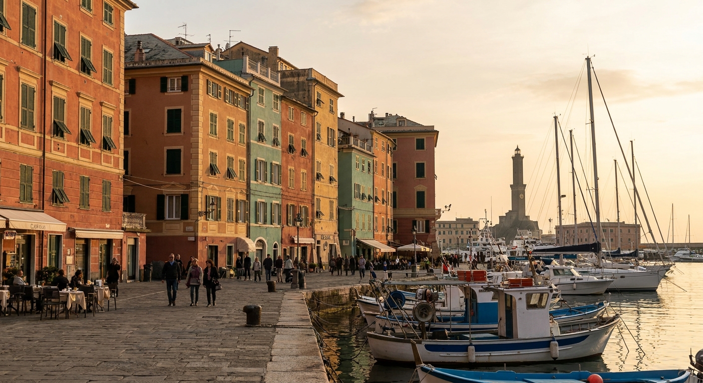 Porto antico di Genova con i palazzi colorati del centro storico