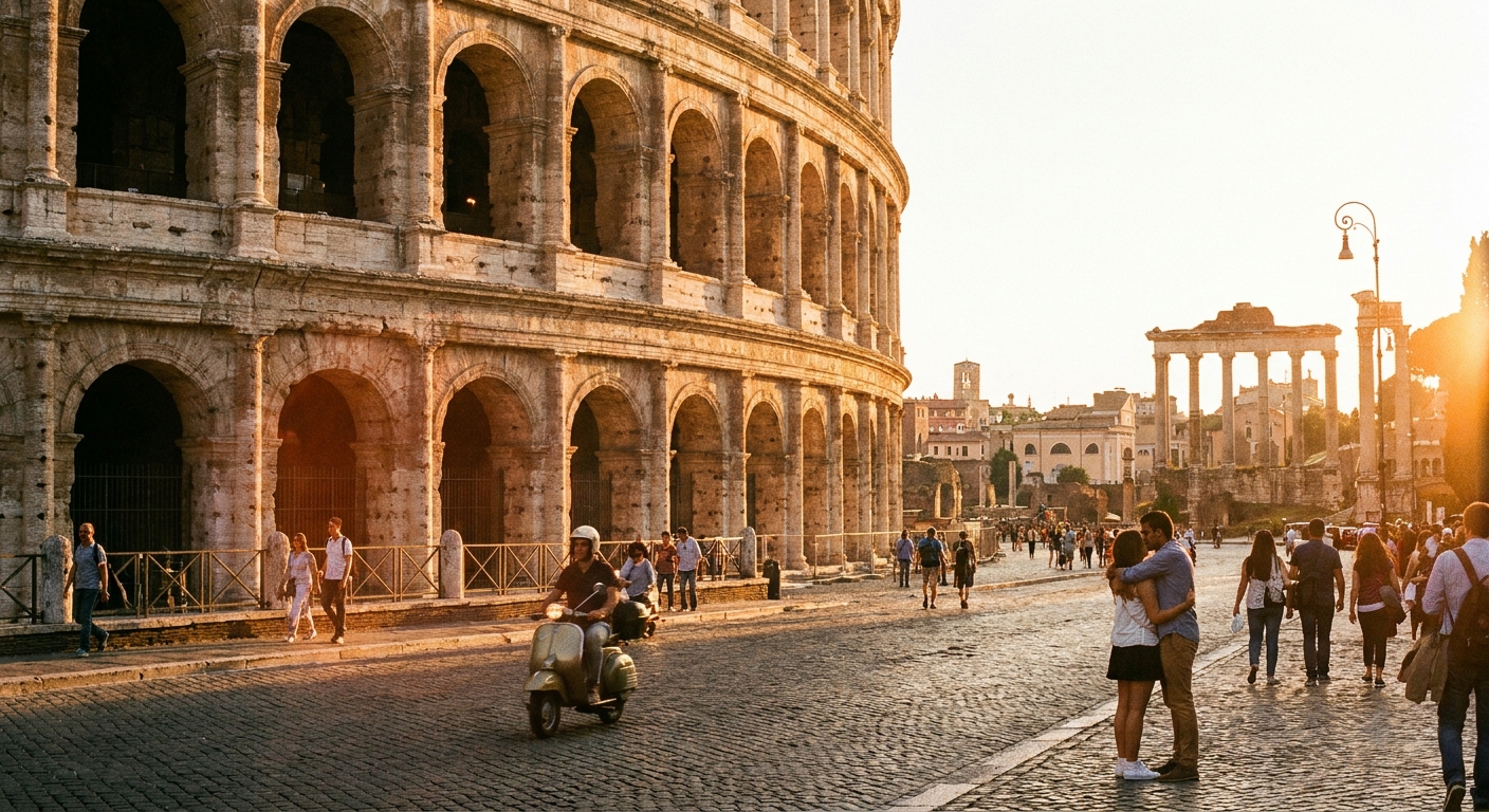 Colosseo di Roma visto dall'esterno in una giornata luminosa