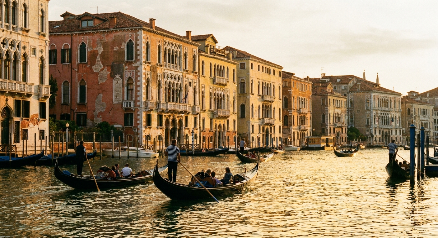 Canal Grande di Venezia con gondole e palazzi storici riflessi nell'acqua